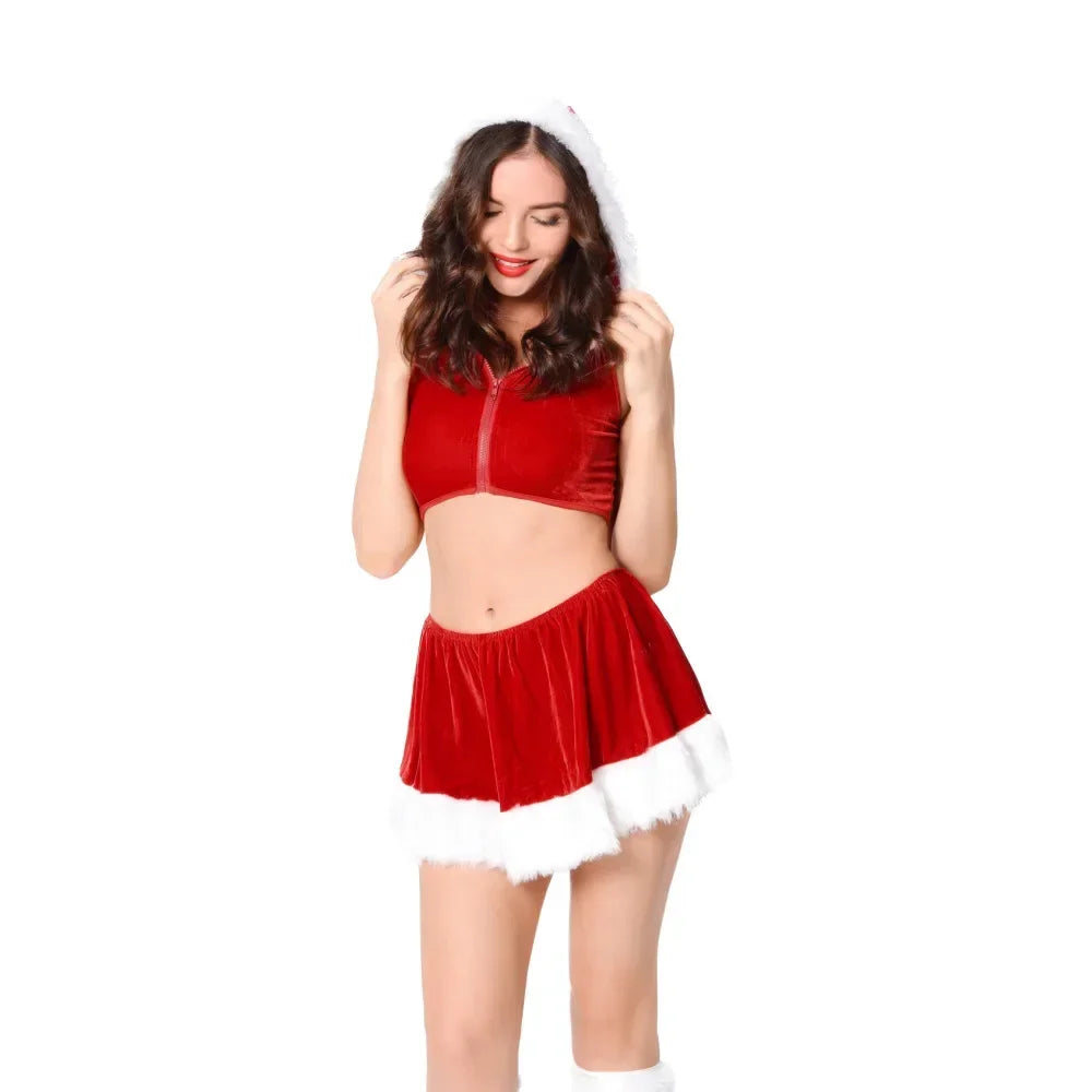 Robe Mère Noël Sexy à Capuche Fendue