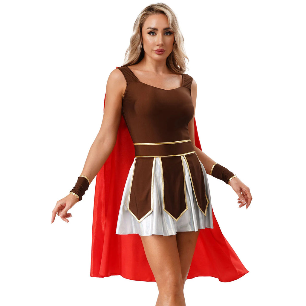 Déguisement Guerrière Grecque Romaine - Robe et Cape Satin – vue 2