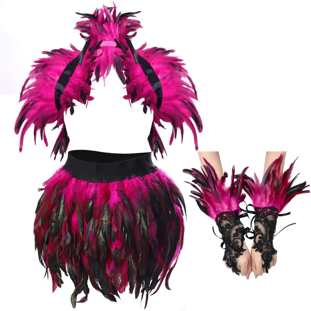 Ensemble Plumes 3 Pièces pour Femme — Châle, Robe et Gants – vue 7