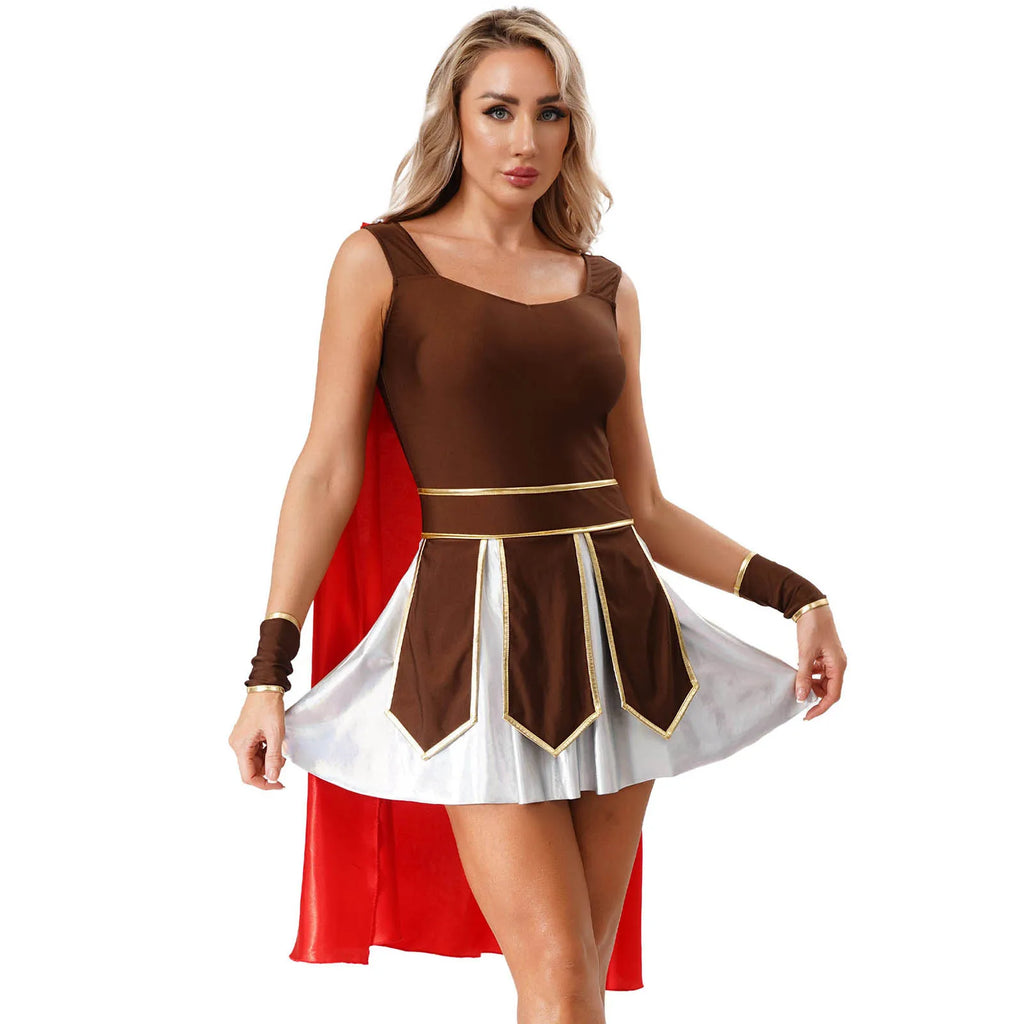 Déguisement Guerrière Grecque Romaine - Robe et Cape Satin – vue 3