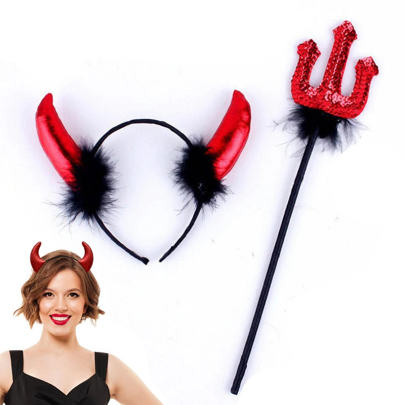 Serre-tête Cornes de Diable Rouge avec Baguette