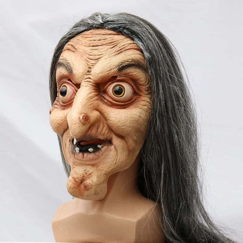 Masque Vieille Sorcière en Latex avec Cheveux – vue 4