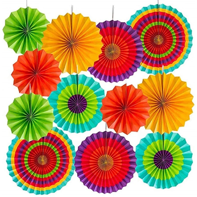 Éventails en Papier Colorés Fiesta Mexicaine - Lot de 12 – vue 9