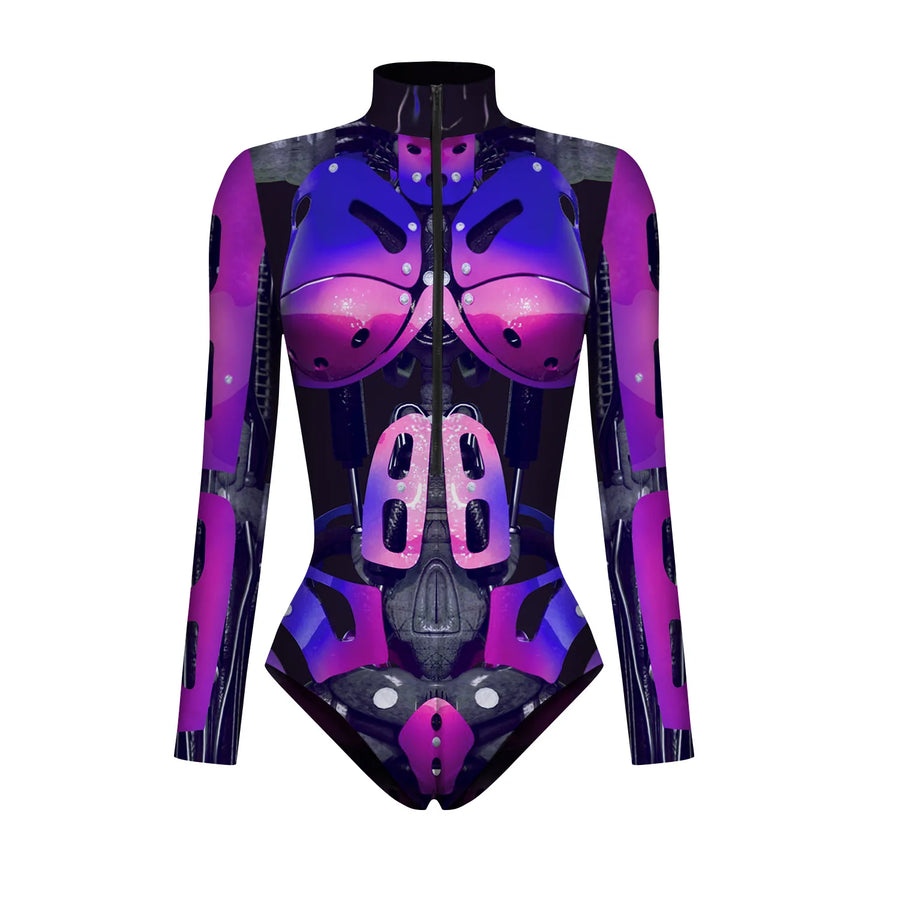 Combinaison Super-Héros Femme - Costume Armure Robot Imprimé Numérique