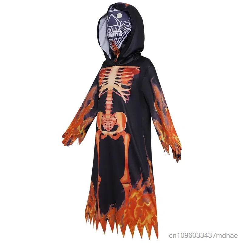 Déguisement Squelette Enflammé Enfant – Robe à Capuche Tête de Mort – vue 4