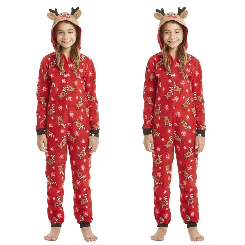 Pyjama Renne de Noël Famille – Combinaison à Capuche