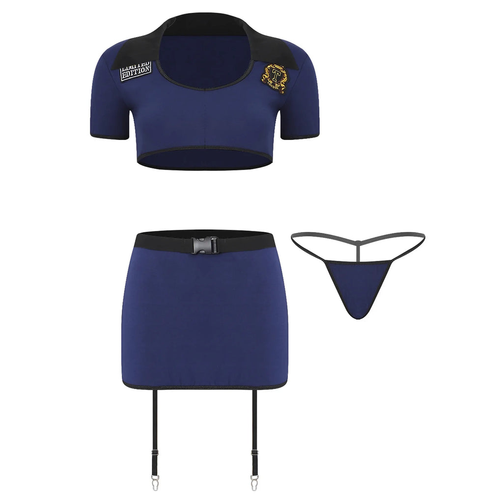 Déguisement Policière Crop Top et Jupe Adulte – vue 6