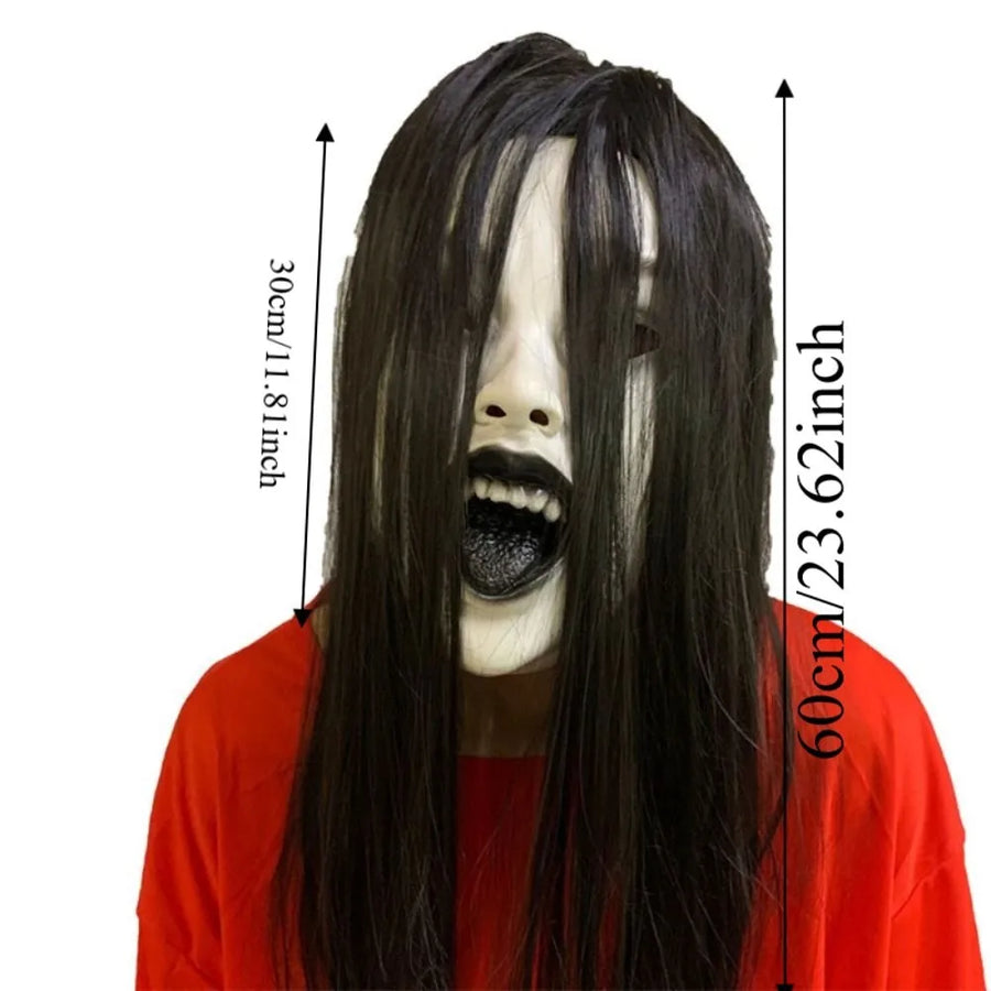 Masque Femme Fantôme en Latex à Cheveux Noirs – vue 6