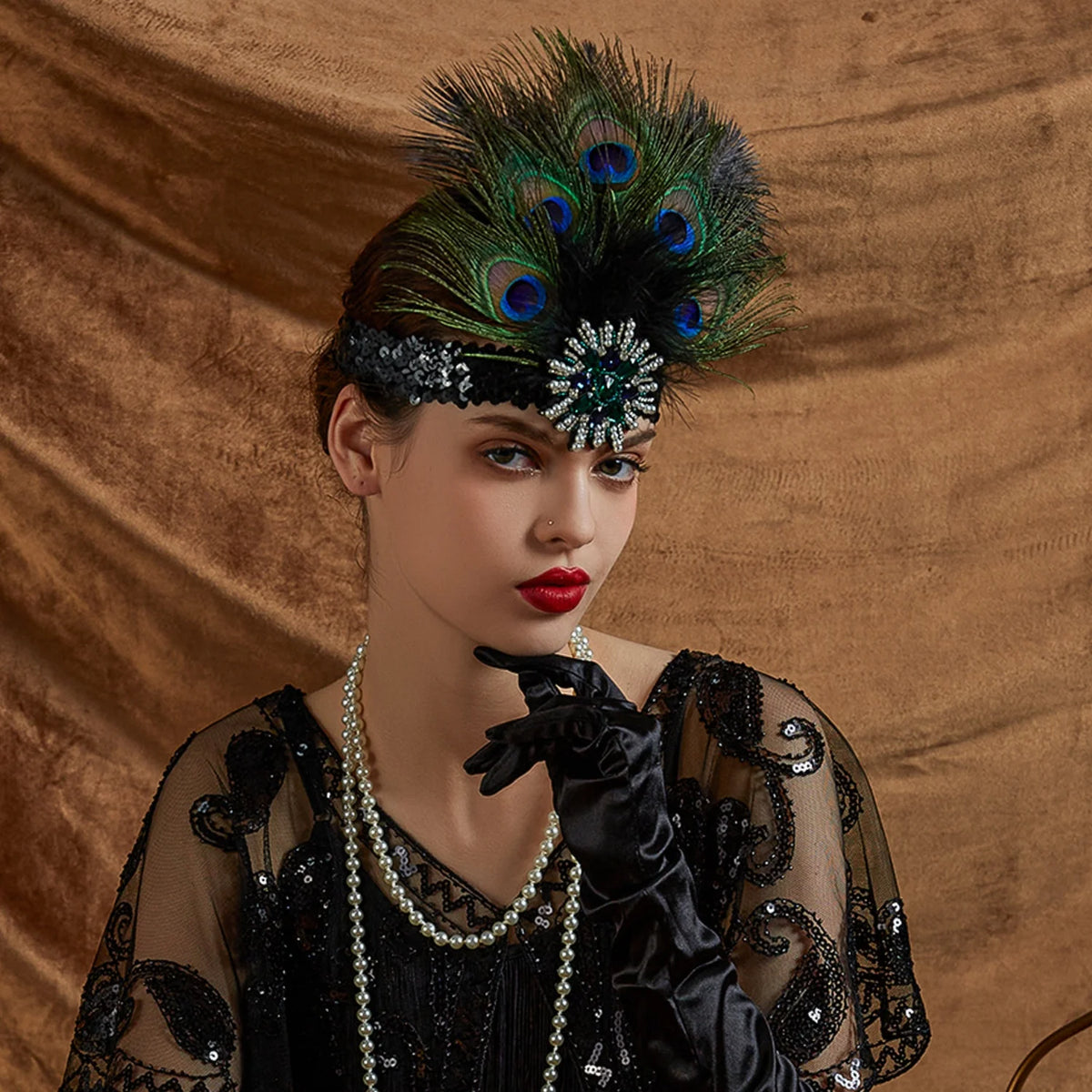 Serre-tête Plumes de Paon Style Années 1920