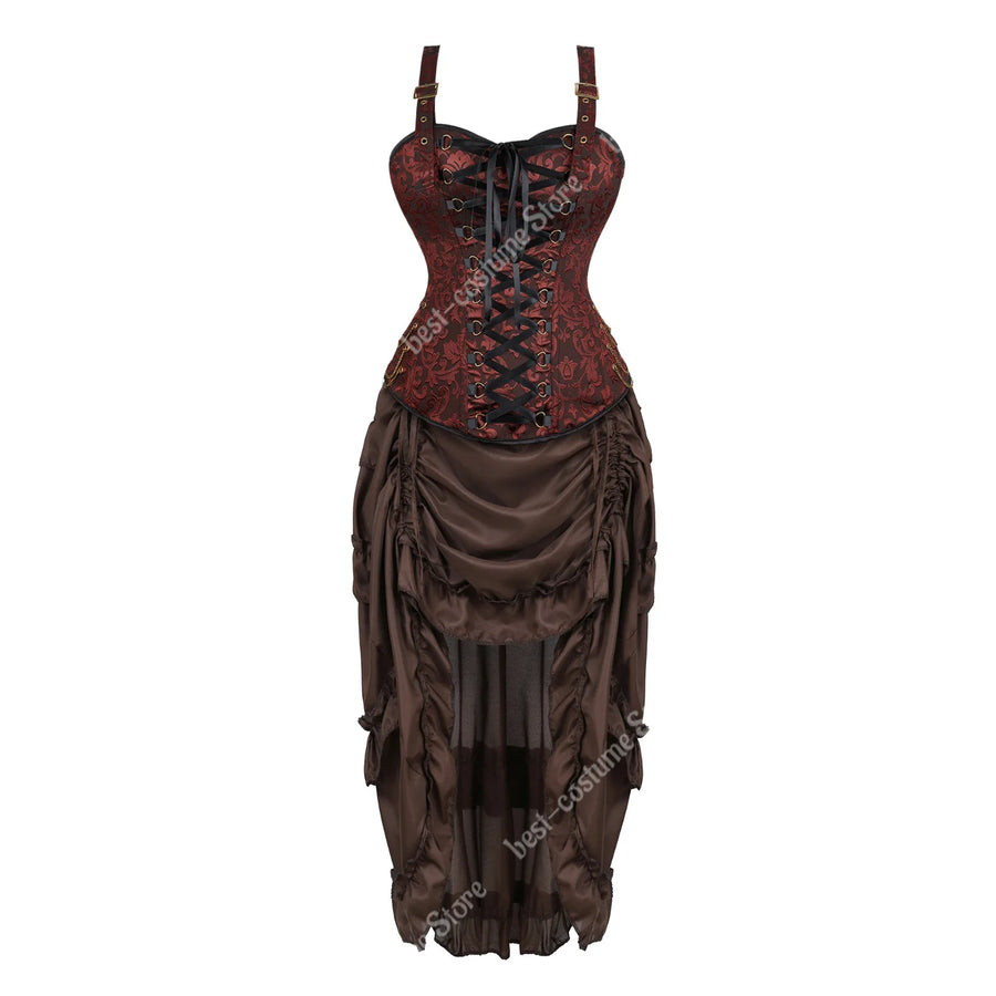 Robe Corset Pirate Steampunk Marron – Grandes Tailles – vue 11