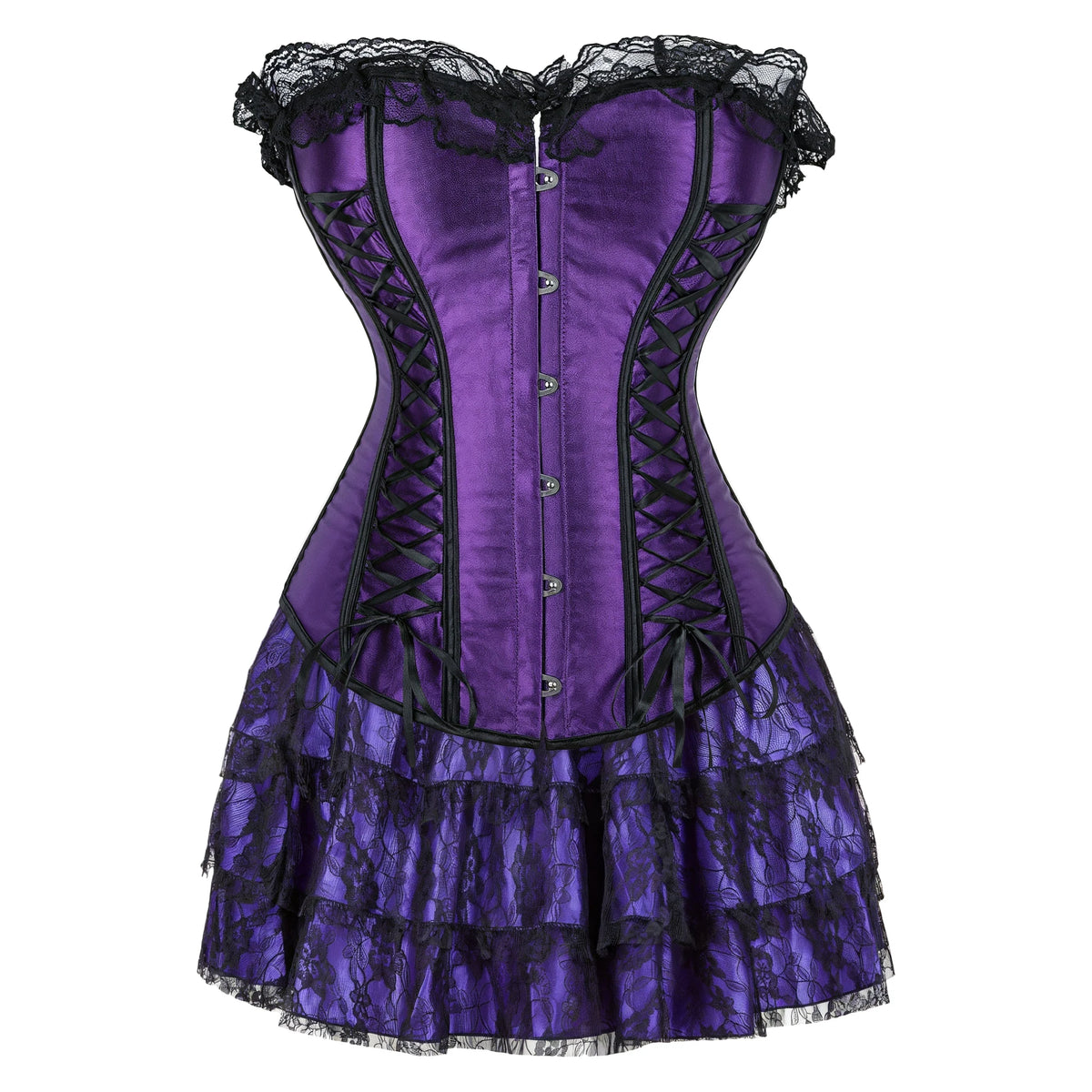 Corset Gothique Satin Femme – Haut ou Ensemble Jupe, S à 2XL