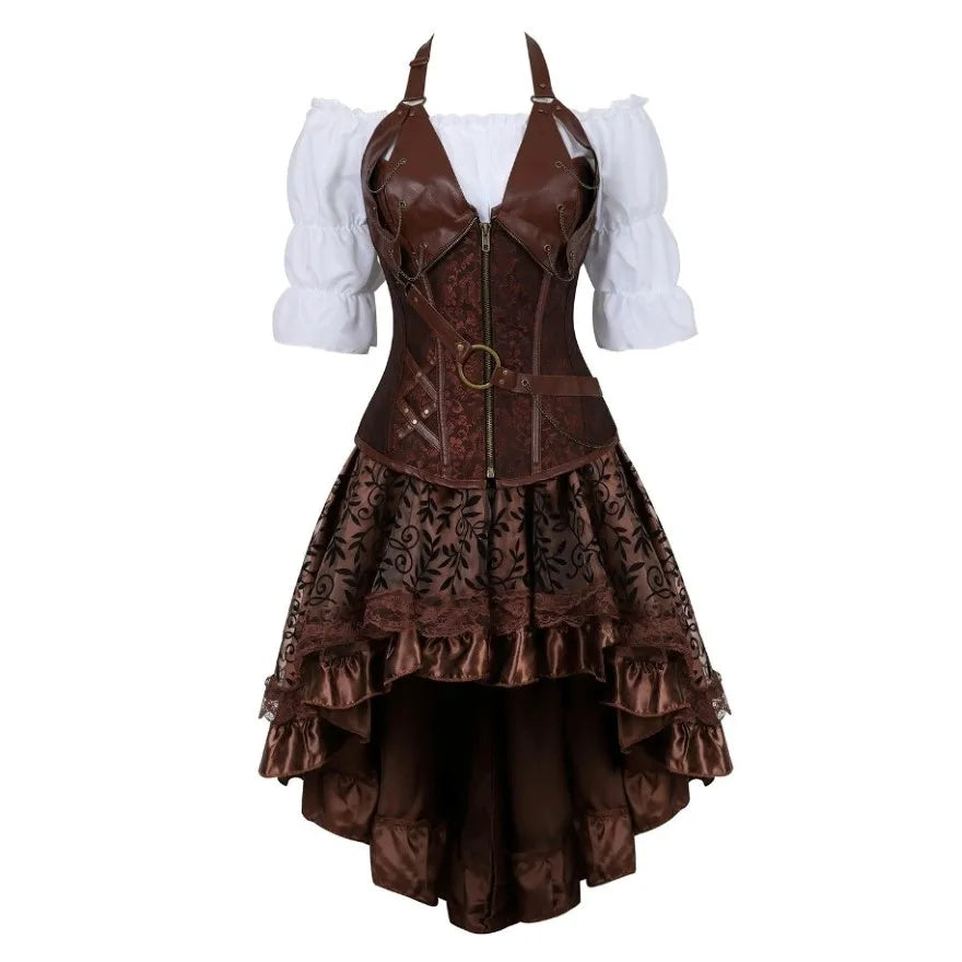 Déguisement Pirate Steampunk Femme 3 Pièces – Corset, Blouse et Jupe – vue 25
