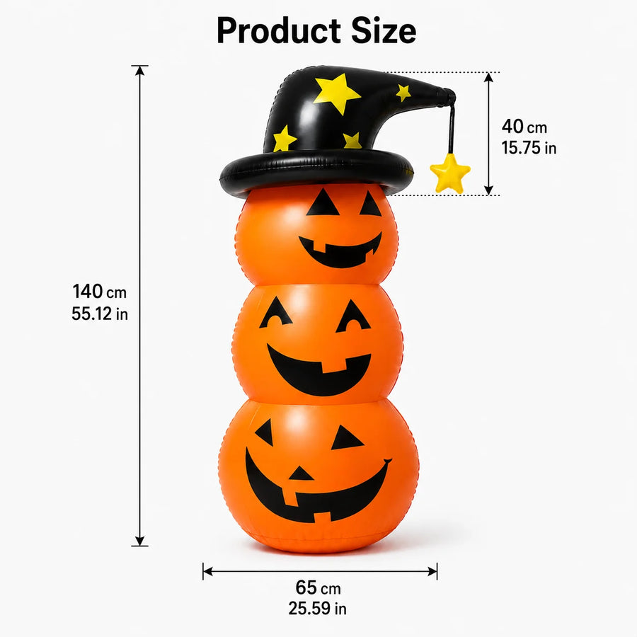 Décoration Gonflable Citrouilles Empilées avec Chapeau de Sorcière – vue 2