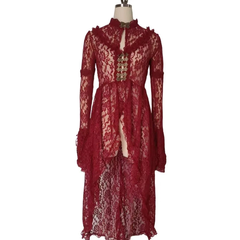 Robe Médiévale Gothique en Dentelle Fleurie