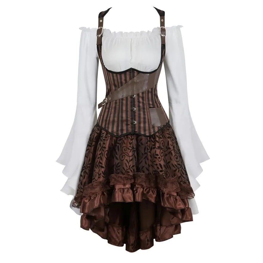 Déguisement Pirate Steampunk Femme 3 Pièces – Corset, Blouse et Jupe – vue 13
