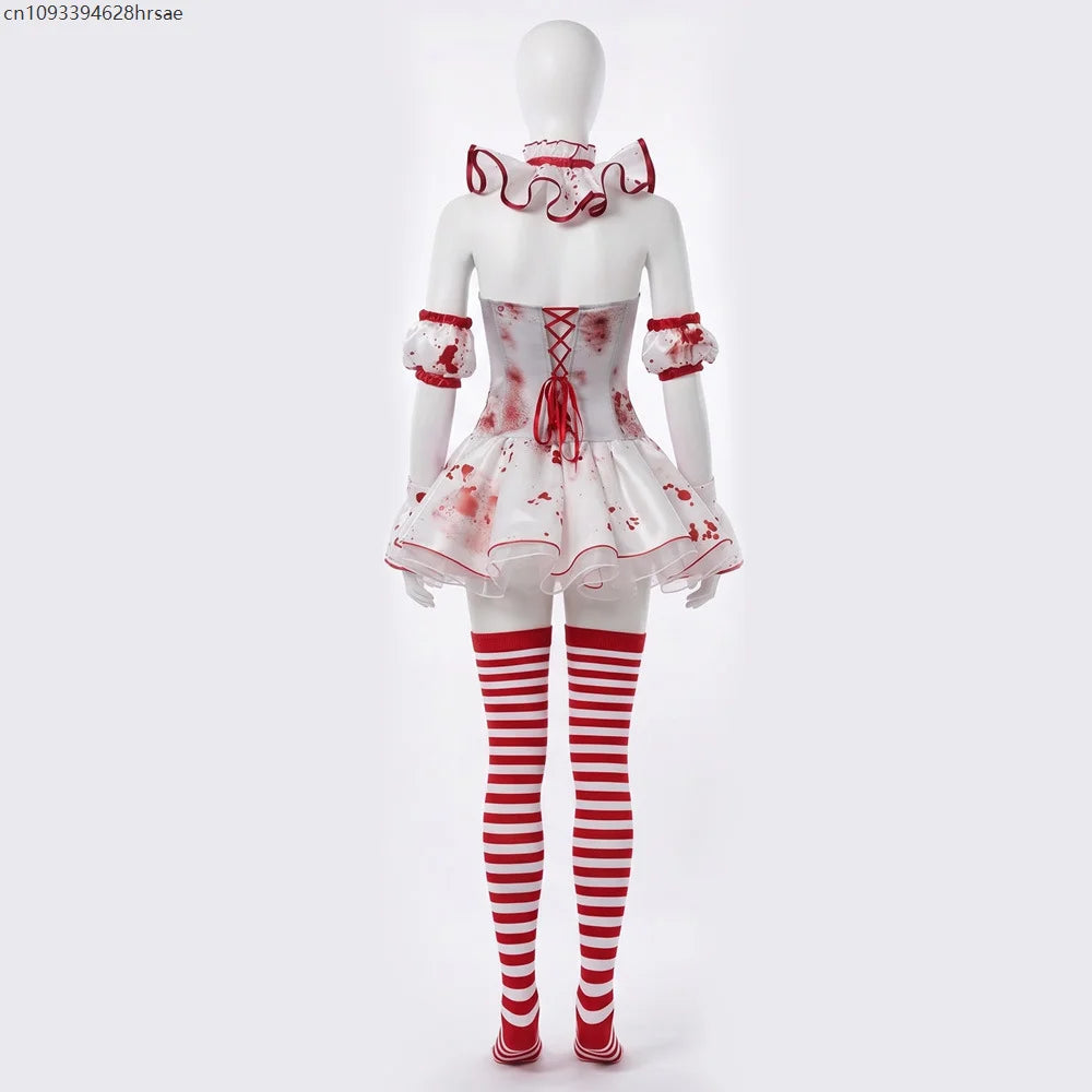 Robe Clown Ensanglantée Rouge et Blanche avec Bas
