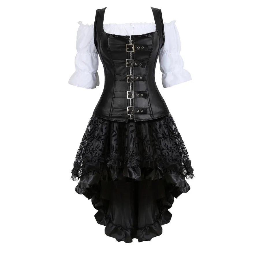Déguisement Pirate Steampunk Femme 3 Pièces – Corset, Blouse et Jupe – vue 11