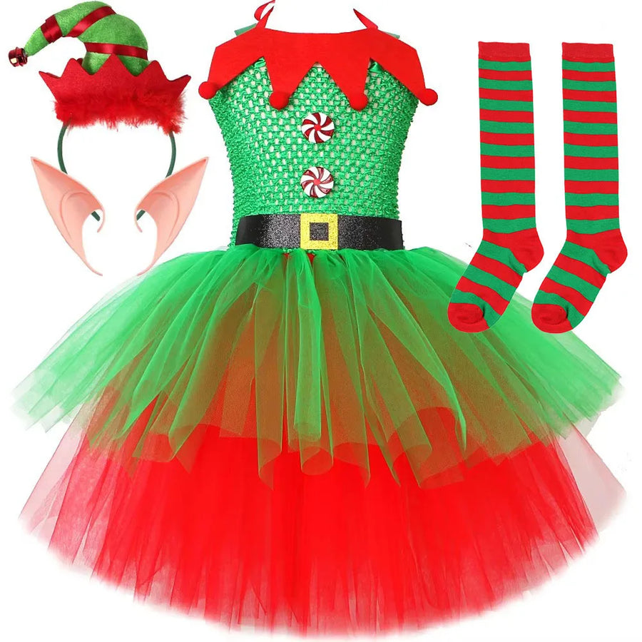 Robe de Lutine Rouge et Verte Fille – vue 6