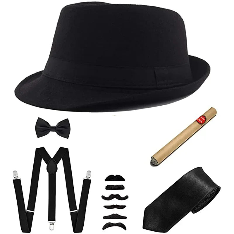 Kit Gangster Années 20 Homme – Chapeau Panama, Cravate et Cigare – vue 5