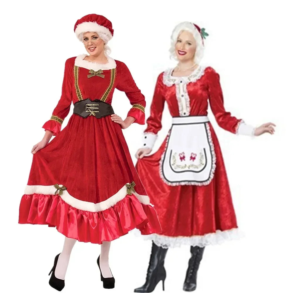 Robe Mère Noël Femme Rouge ou Blanche – Chapeau Inclus