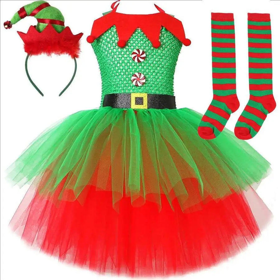 Robe de Lutine Rouge et Verte Fille – vue 8