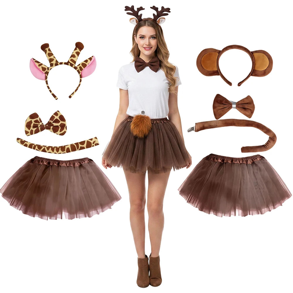 Kit Animal – Serre-Tête, Nœud et Queue avec Jupe Tulle