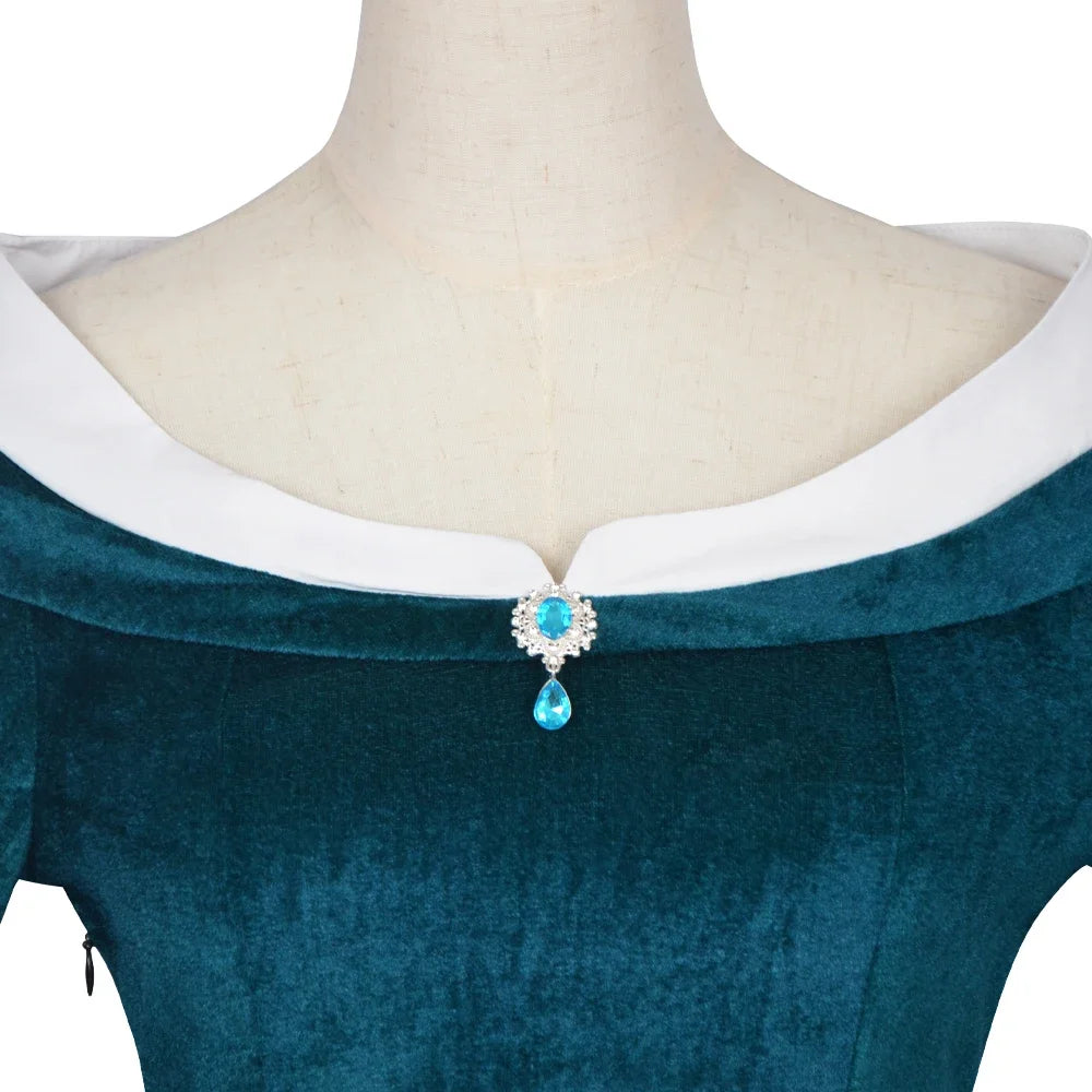 Robe d'Elfe Médiévale en Velours Bleu Canard – vue 3