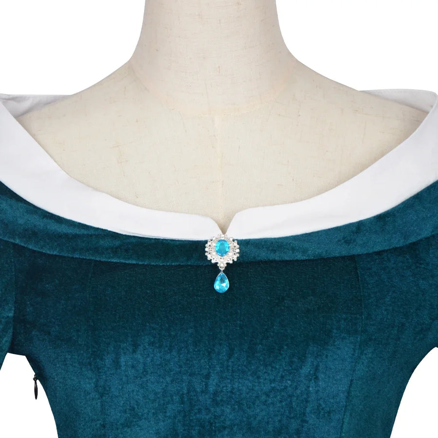 Robe d'Elfe Médiévale en Velours Bleu Canard – vue 3