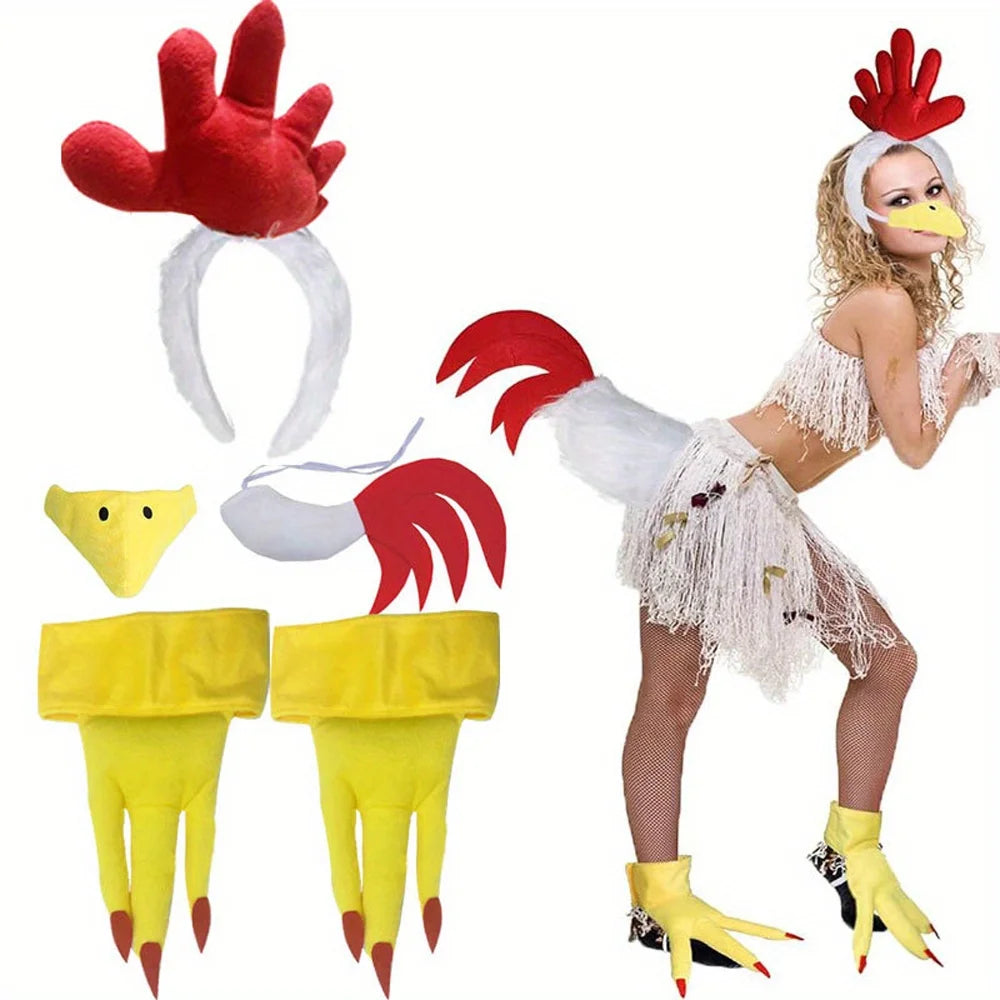 Kit Déguisement Coq – Crête, Queue, Bec et Pattes
