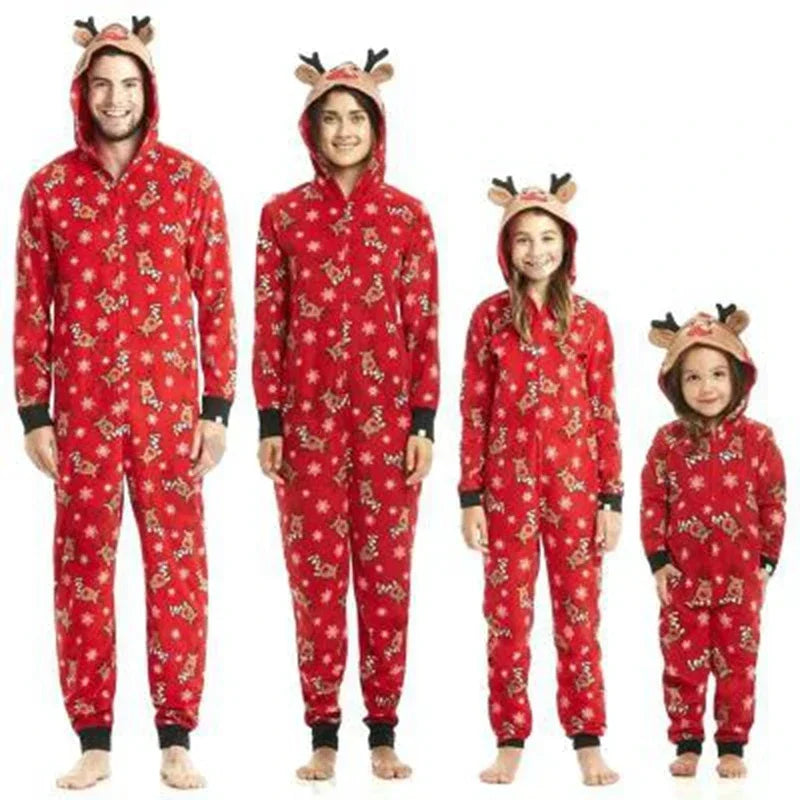 Pyjama Renne de Noël Famille – Combinaison à Capuche