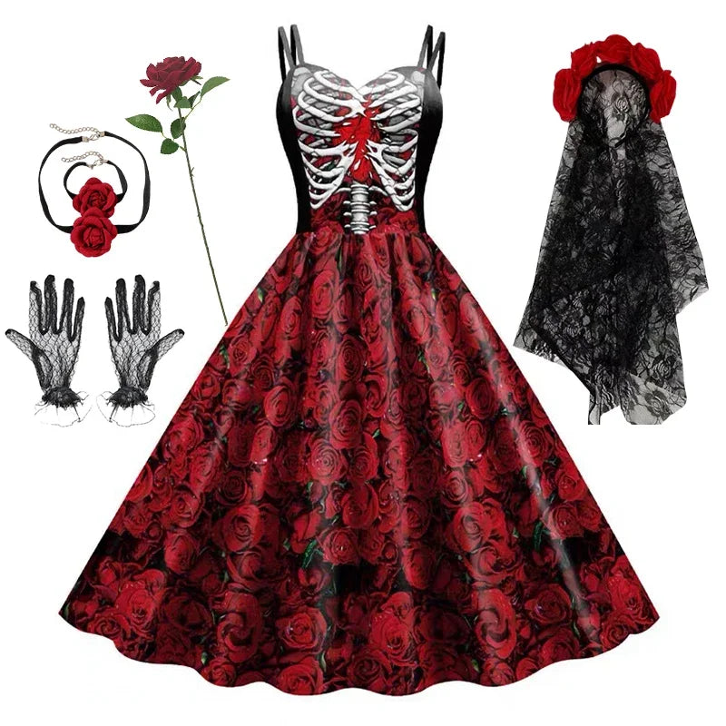 Robe Dos Nu Imprimé Tête de Mort Femme