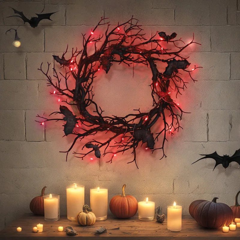 Couronne Halloween Chauves-Souris – Avec ou Sans LED