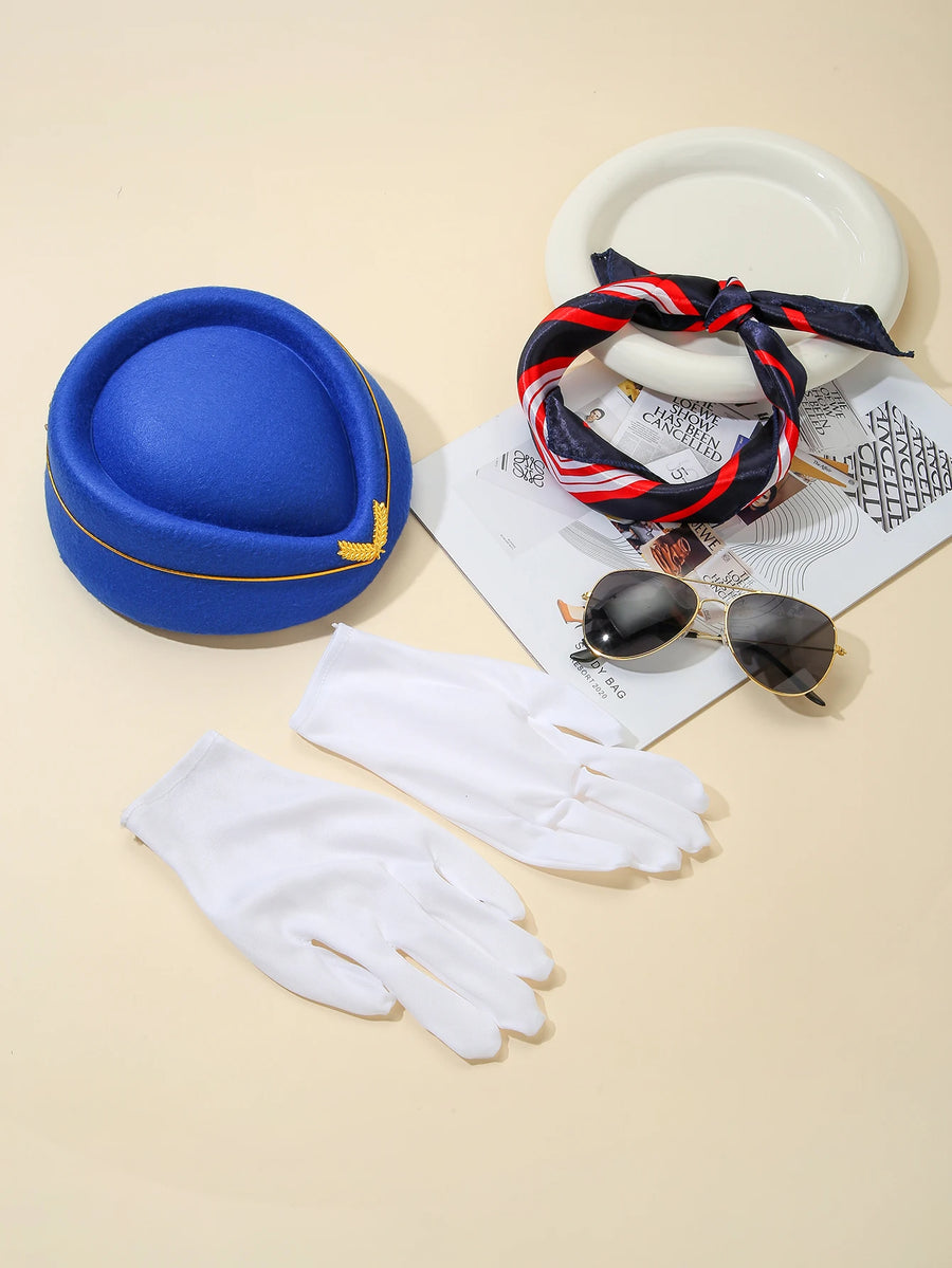 Kit Hôtesse de l'Air – Chapeau, Foulard, Gants et Lunettes
