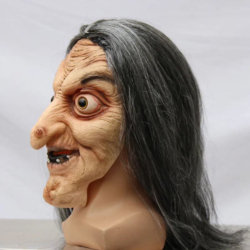 Masque Vieille Sorcière en Latex avec Cheveux – vue 5