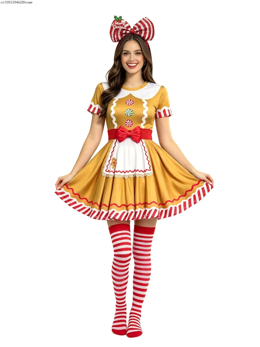 Robe Pain d'Épices Femme avec Serre-Tête et Chaussettes Rayées – vue 4