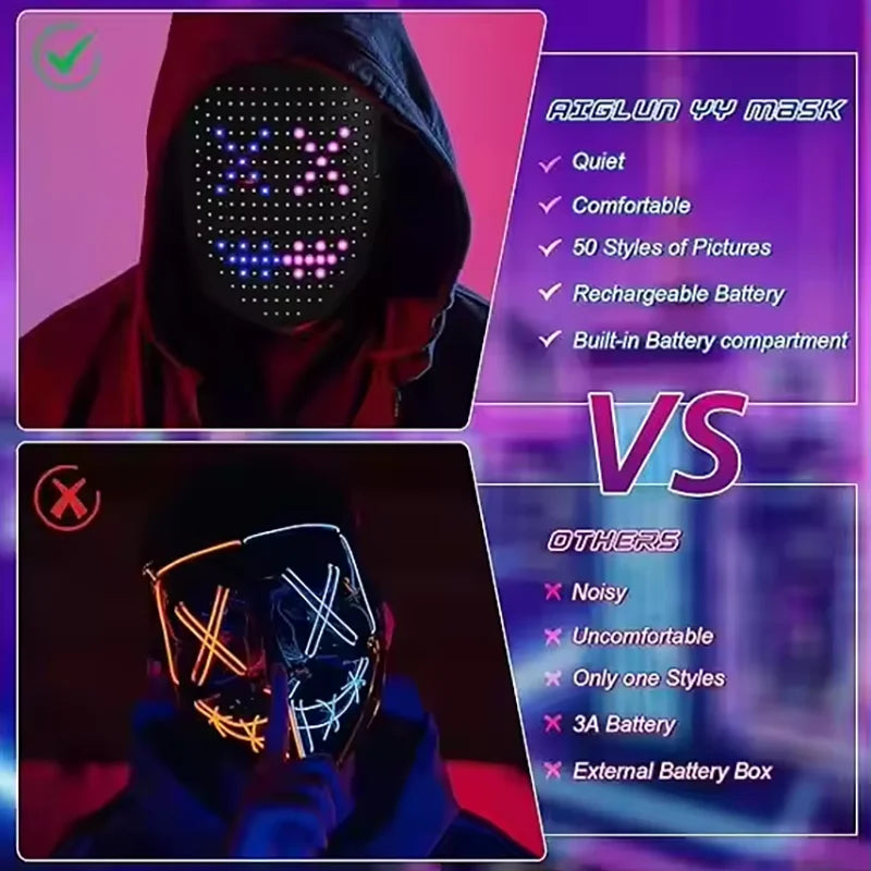 Masque LED Lumineux à Visages Animés – vue 3