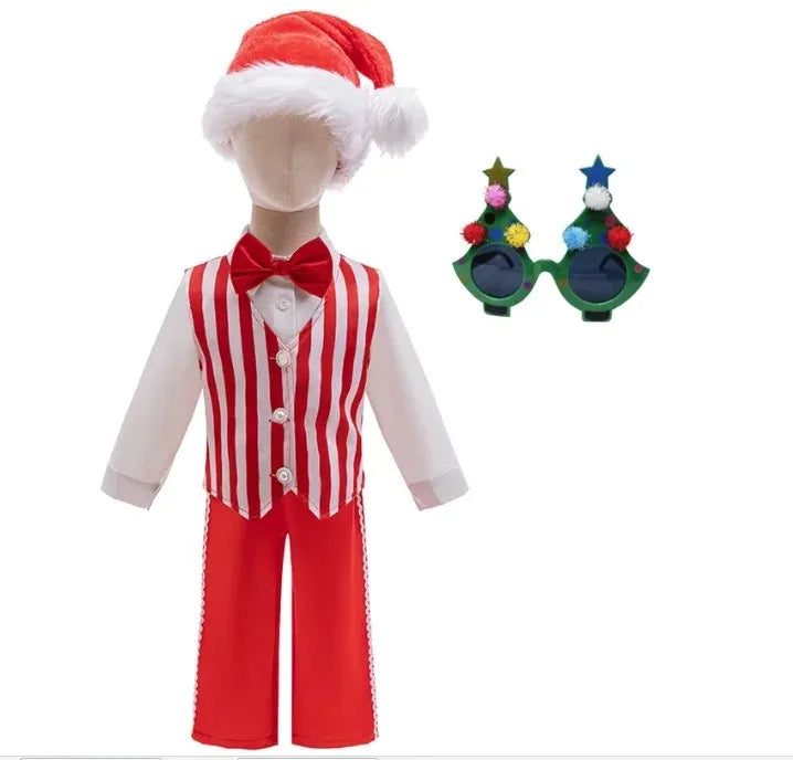 Costume de Noël Rayé Rouge et Blanc 3 Pièces avec Bonnet – vue 6
