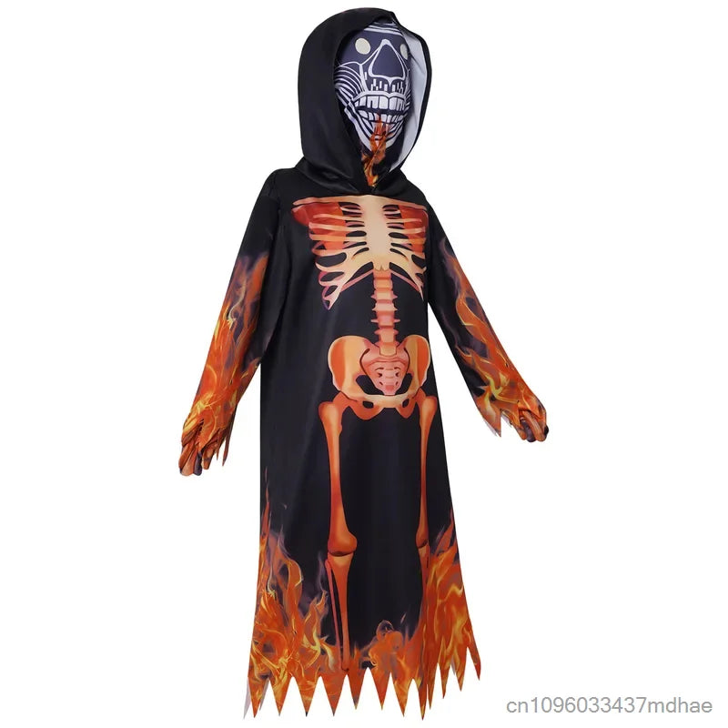 Déguisement Squelette Enflammé Enfant – Robe à Capuche Tête de Mort – vue 3