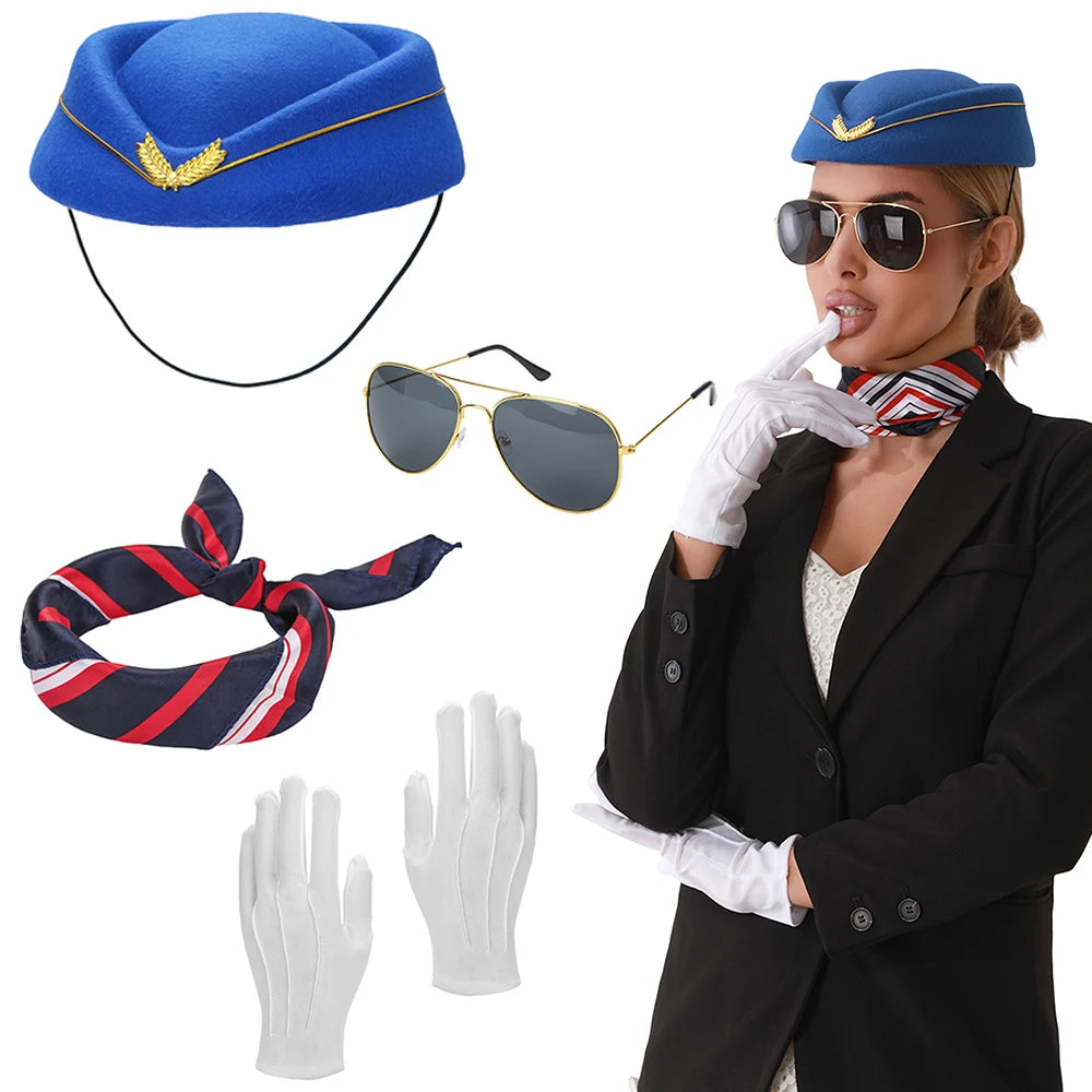 Kit Hôtesse de l'Air – Chapeau, Foulard, Gants et Lunettes