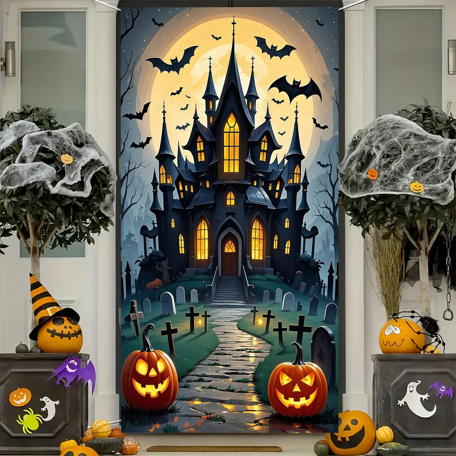 Décoration de Porte Halloween – Château et Fantômes