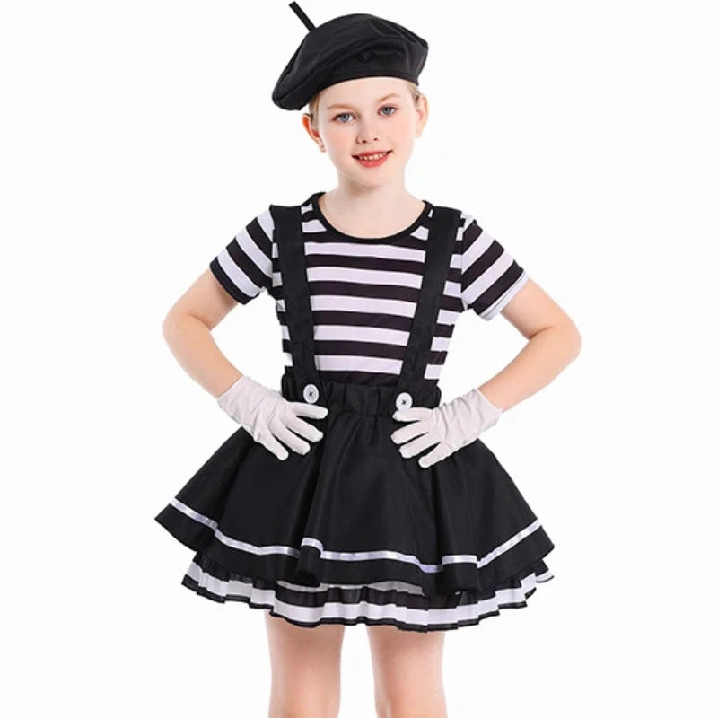 Déguisement Mime Femme – Rayures avec Béret et Gants