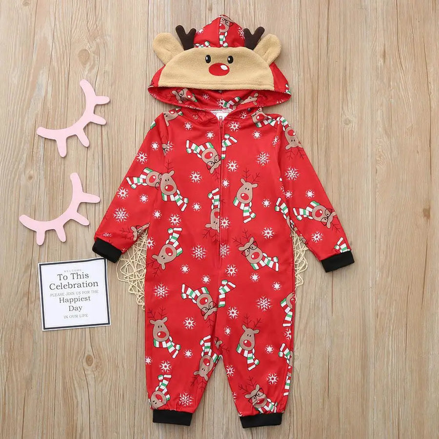 Pyjama Renne de Noël Famille – Combinaison à Capuche