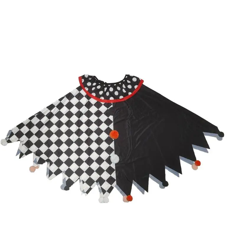 Déguisement Clown Adulte – Cape à Damier Noir et Blanc avec Gants – vue 3