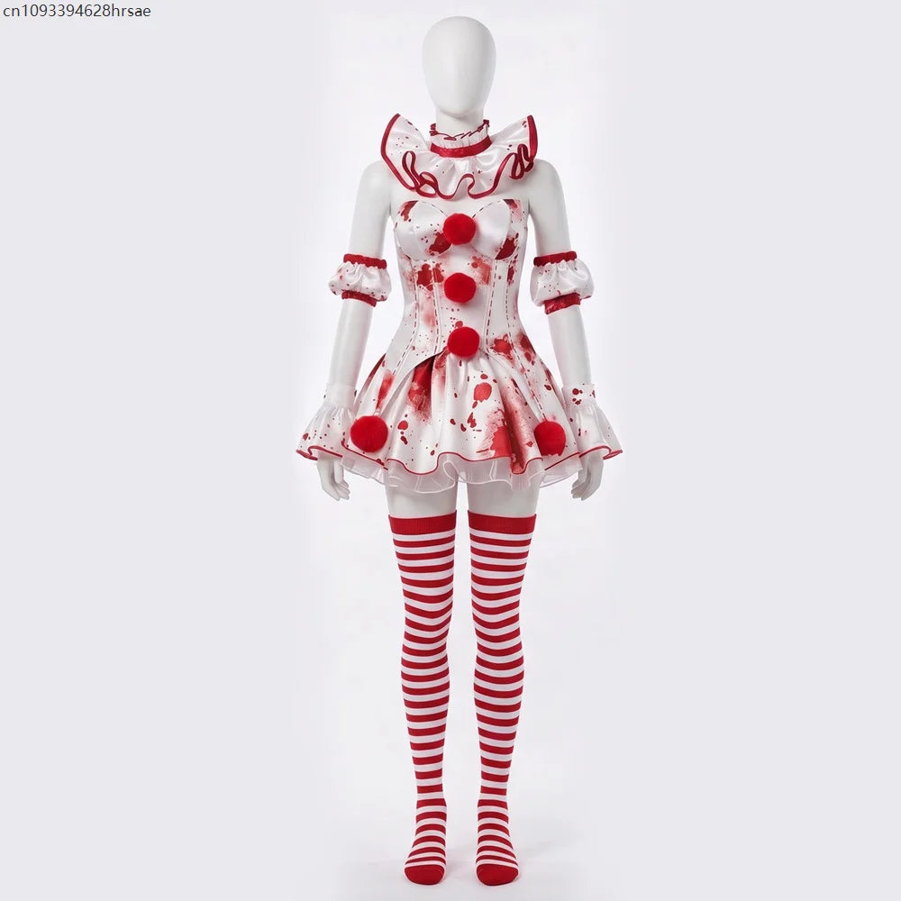 Robe Clown Ensanglantée Rouge et Blanche avec Bas
