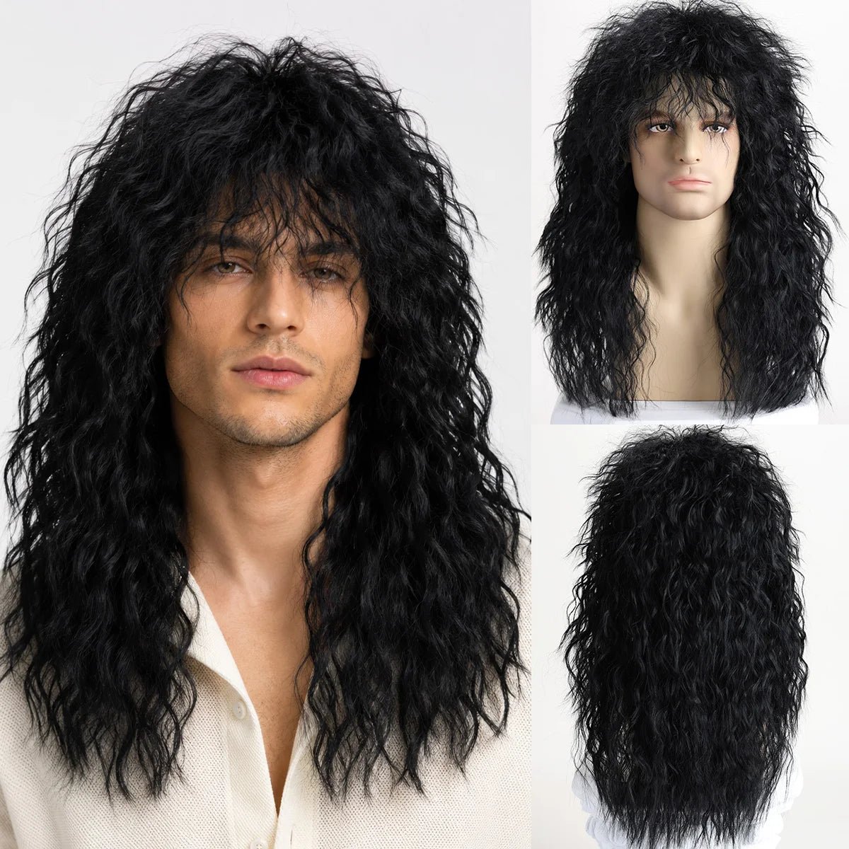 Perruque Rock Années 70-80 Longue Bouclée Homme