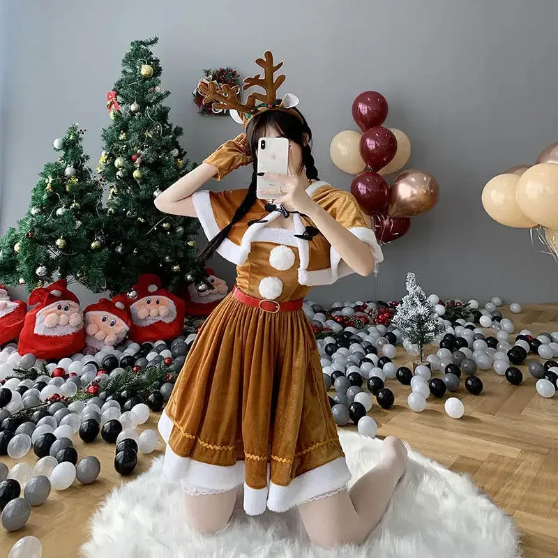 Déguisement Renne Fille – Robe Marron et Cape à Capuche