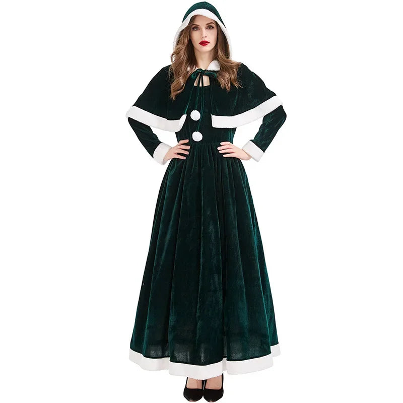 Robe Longue de Noël à Capuche Femme