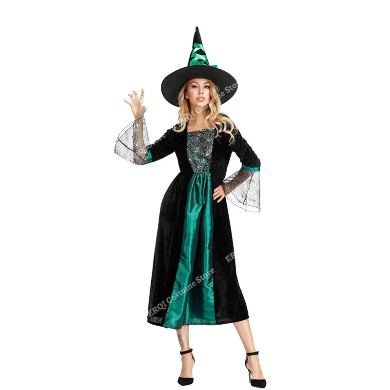 Robe de Sorcière Violette à Manches en Dentelle avec Chapeau