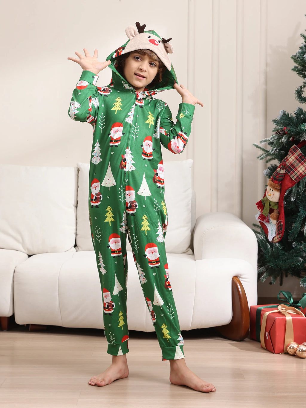 Pyjama Combinaison de Noël Famille à Capuche – Imprimé Festif – vue 2