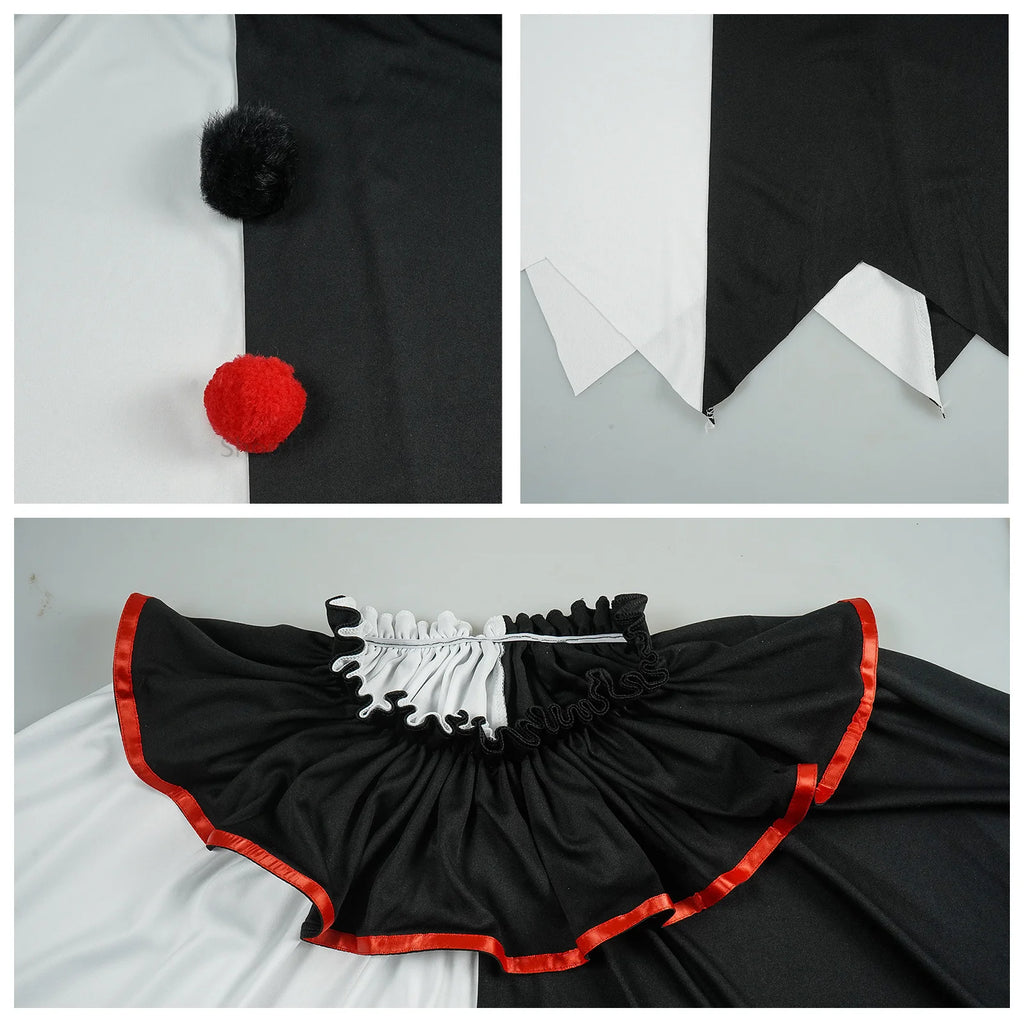 Déguisement Clown Effrayant avec Cape Noir et Blanc